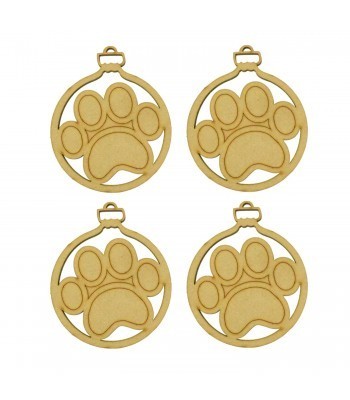 Laser Cut Paw Print Bauble - 4 Pack